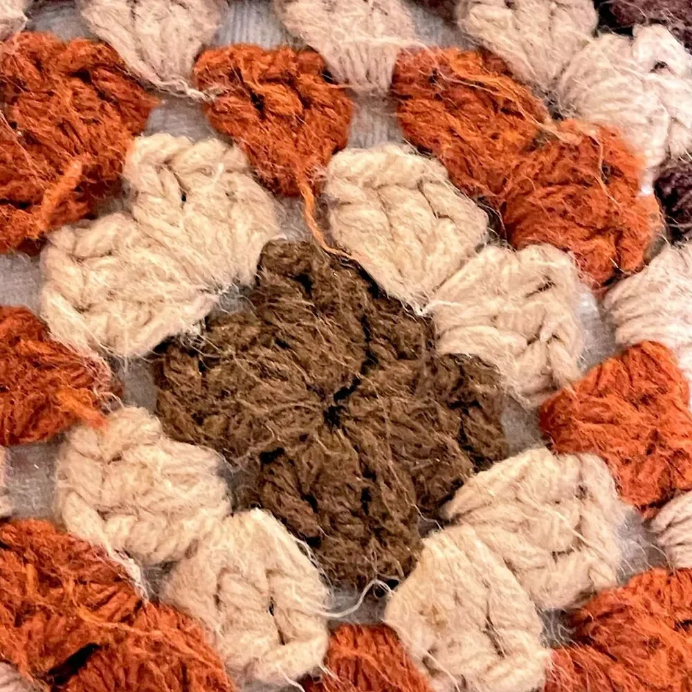 VTG Handmade Afghan Granny Square Crochet Retro Earth Tones-Boho Style w/ Fringe